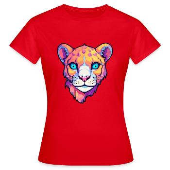 Cougar Buntes Aquarell Cartoon Kawaii Tier - Frauen T-Shirt - Rot - Vorne - AI Model Female 172 dark (172cm)