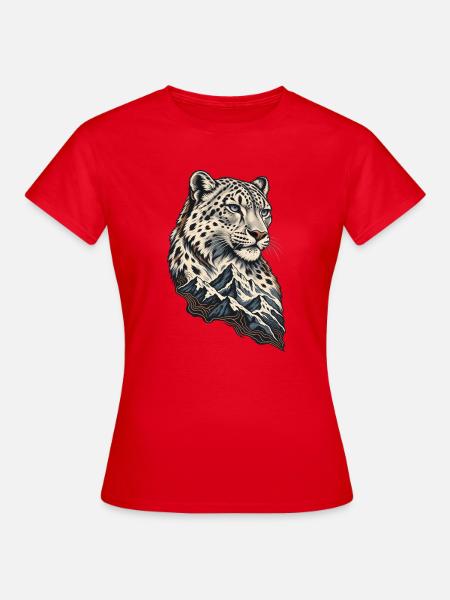 Leopardenkopf vor Berglandschaft - Frauen T-Shirt - Rot
