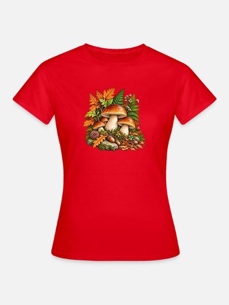 Herbstpilze im bunten Laub - Frauen T-Shirt - Rot