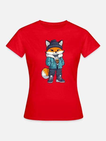 Fuchs mit Winterjacke und Mütze - Frauen T-Shirt - Rot