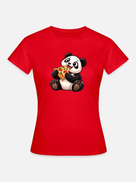 Cooler Pinguin mit Pizza Cartoon - Frauen T-Shirt - Rot