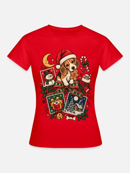 Weihnachts-Beagle-Welpendesign – Festlicher Hund - Frauen T-Shirt - Rot
