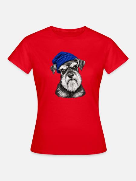 Hund mit blauem Strickhut - Frauen T-Shirt - Rot