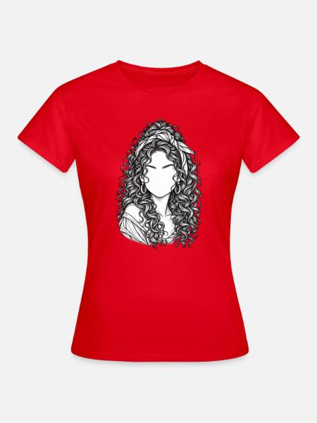 Lockige Portraitsilhouette Stirnband - Frauen T-Shirt - Rot