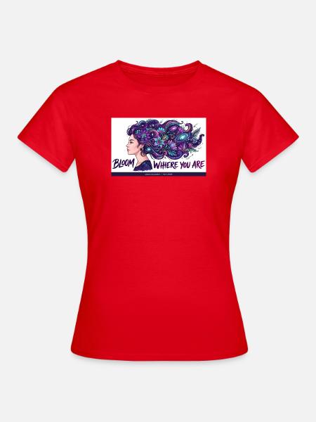 Kosmische Blüten im Haar - Frauen T-Shirt - Rot