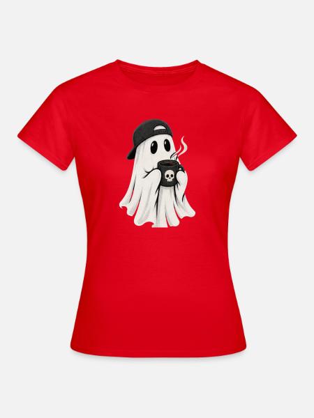 Geisterkaffee Ghost mit Cap - Frauen T-Shirt - Rot