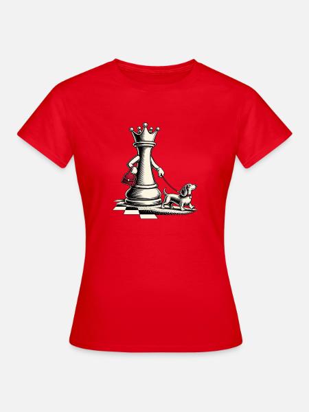 Schachdame mit Hund beim Spaziergang - Frauen T-Shirt - Rot