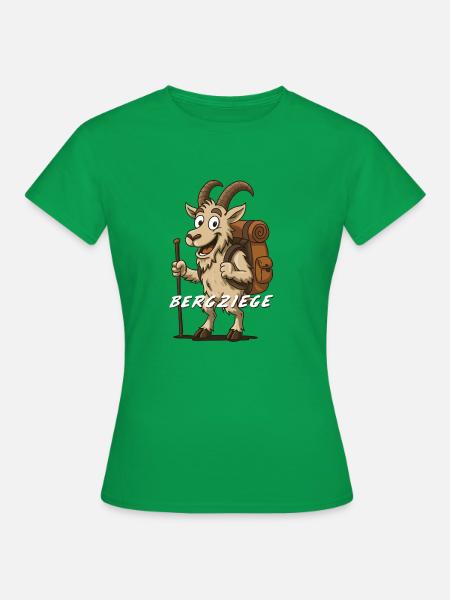 Bergziege mit Rucksack – lustiges wandershirt - Frauen T-Shirt - Kelly Green