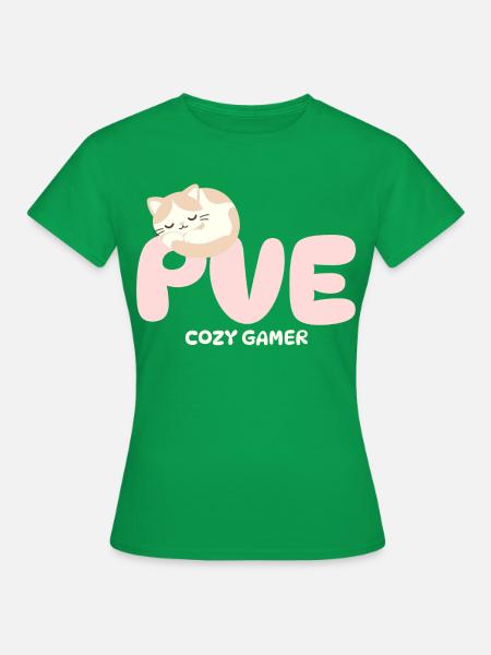 PVE Cozy Gaming Schlafkatze - Frauen T-Shirt - Kelly Green