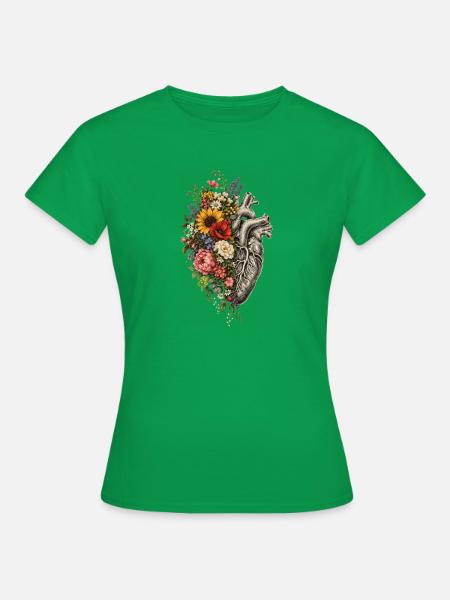 Blütenherz: Florales Anatomie-Design - Frauen T-Shirt - Kelly Green