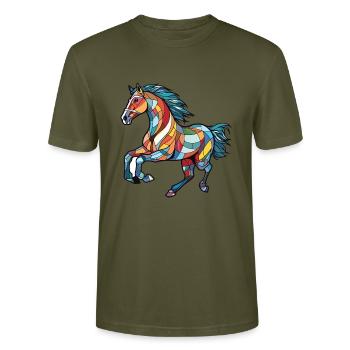 Pferd Laufender Galopp Buntes Aquarell Tier - Stanley/Stella Unisex Bio-T-Shirt CRAFTER - Khaki - Vorne - Alina (178cm) & Michal (187cm)