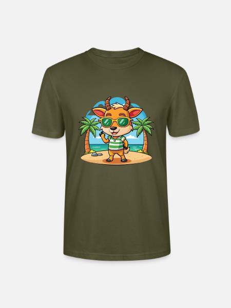 Antelope Funny Cartoon Summer Beach Sunglasses - Stanley/Stella CRAFTER Unisex Organic T-Shirt - khaki
