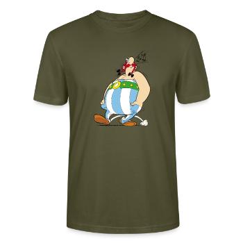 Asterix & Obelix - Obelix Singt - Stanley/Stella Unisex Bio-T-Shirt CRAFTER - Khaki - Vorne - Alina (178cm) & Michal (187cm)