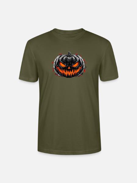Finster Pumpkin: Schwarzweiß Jack-O'-Lantern - Stanley/Stella Unisex Bio-T-Shirt CRAFTER - Khaki
