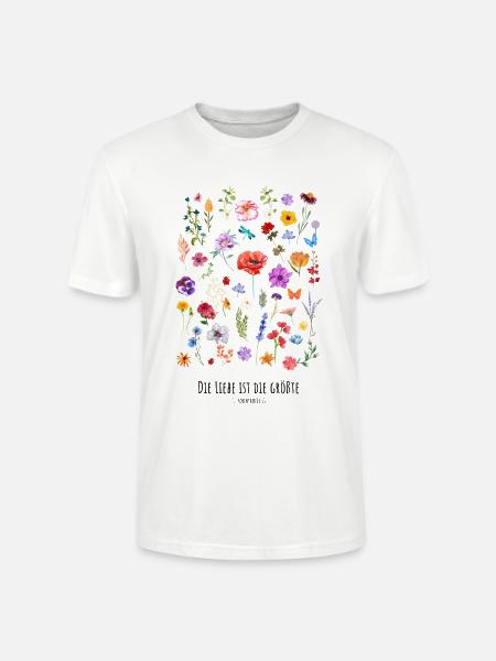 Christliches Shirt 1. Korinther 13,13 Liebe Blumen - Stanley/Stella Unisex Bio-T-Shirt CRAFTER - Weiß