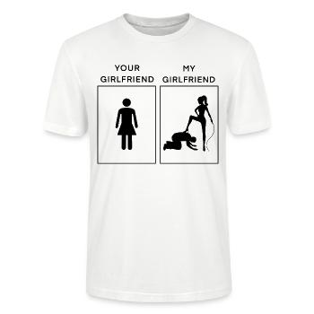 Your vs My Girlfriend - Freundin mit Peitsche - Stanley/Stella Unisex Bio-T-Shirt CRAFTER - Weiß - Vorne - Alina (178cm) & Michal (187cm)