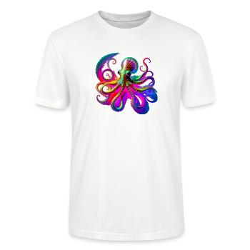 Psychedelischer Neon-Oktopus - Stanley/Stella Unisex Bio-T-Shirt CRAFTER - Weiß - Vorne - Alina (178cm) & Michal (187cm)