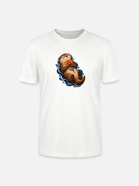 Kontemplativer Otter mit Orangenblume - Stanley/Stella Unisex Bio-T-Shirt CRAFTER - Weiß