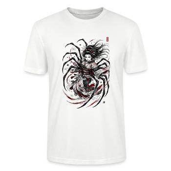 Spinnenfrau im schwarzen Kimono - Stanley/Stella Unisex Bio-T-Shirt CRAFTER - Weiß - Vorne - Alina (178cm) & Michal (187cm)
