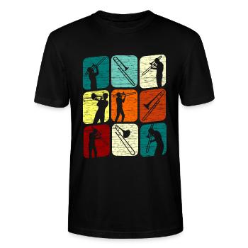 Posaunespieler Posaunist Posaune Retro - Stanley/Stella Unisex Bio-T-Shirt CRAFTER - Schwarz - Vorne - Alina (178cm) & Michal (187cm)