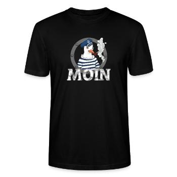 Moin Möwe – Seemann mit Pfeife Nordsee Shirt - Stanley/Stella Unisex Bio-T-Shirt CRAFTER - Schwarz - Vorne - Alina (178cm) & Michal (187cm)
