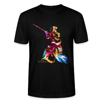 Furchtloser Kendo Schwertkämpfer - Stanley/Stella Unisex Bio-T-Shirt CRAFTER - Schwarz - Vorne - Alina (178cm) & Michal (187cm)
