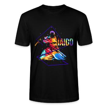 Konzentriertes Iaido Schwertziehen - Stanley/Stella Unisex Bio-T-Shirt CRAFTER - Schwarz - Vorne - Alina (178cm) & Michal (187cm)