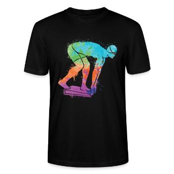 Schwimmen Schwimmer Mädchen Jungen Kinder Schwimm - Stanley/Stella Unisex Bio-T-Shirt CRAFTER - Schwarz - Vorne - Alina (178cm) & Michal (187cm)