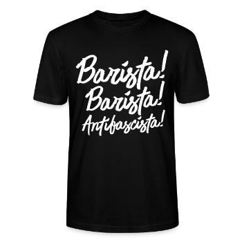 Barista, Barista. Antifascista! - Stanley/Stella Unisex Bio-T-Shirt CRAFTER - Schwarz - Vorne - Alina (178cm) & Michal (187cm)