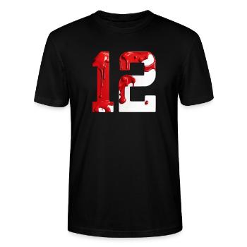 NR. 12 NUMMER 12 ROT WEIß 12. GEBURTSTAG - Stanley/Stella Unisex Bio-T-Shirt CRAFTER - Schwarz - Vorne - Alina (178cm) & Michal (187cm)