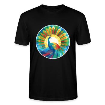 Pfau Buntes Aquarell Tier Illustration - Stanley/Stella Unisex Bio-T-Shirt CRAFTER - Schwarz - Vorne - Alina (178cm) & Michal (187cm)