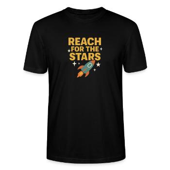 Reach for the Stars – Retro Rakete - Stanley/Stella Unisex Bio-T-Shirt CRAFTER - Schwarz - Vorne - Alina (178cm) & Michal (187cm)