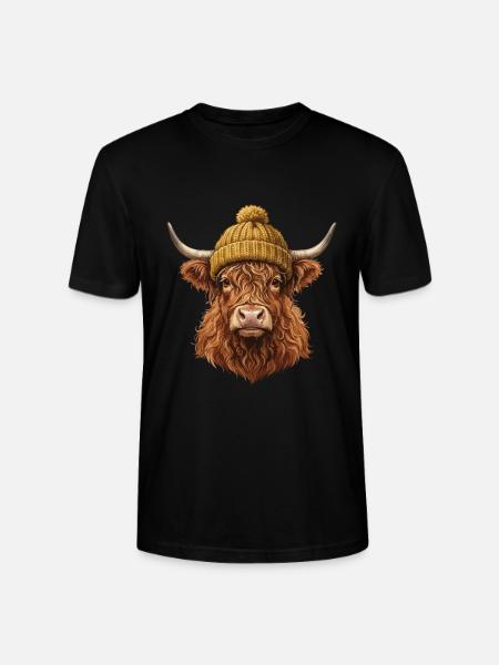 Hochlandrind mit Strickmütze - Stanley/Stella Unisex Bio-T-Shirt CRAFTER - Schwarz