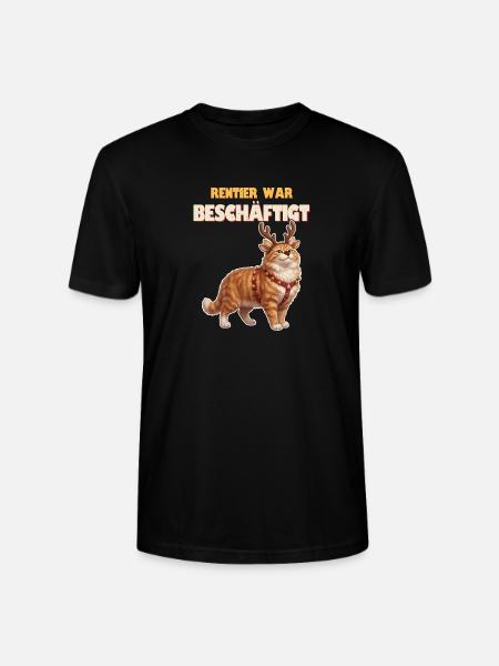 Weihnachtskatze - Rentier war beschäftigt - Stanley/Stella Unisex Bio-T-Shirt CRAFTER - Schwarz