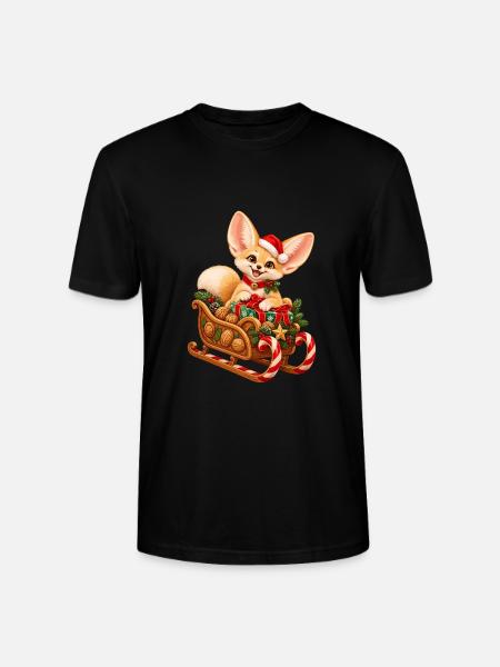Fennek mit weihnachtlichem Nussschlitten - Stanley/Stella Unisex Bio-T-Shirt CRAFTER - Schwarz