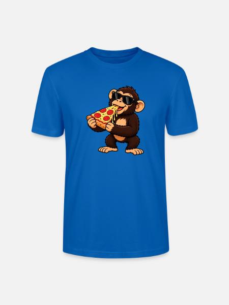 Schimpanse mit Pizza Cool Cartoon - Stanley/Stella Unisex Bio-T-Shirt CRAFTER - Pfauenblau