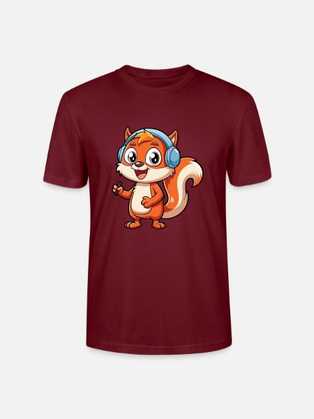 Ekorre Rolig Tecknad Figur Hörlurar Musik - Ekologisk T-shirt CRAFTER unisex från Stanley/Stella - vinröd