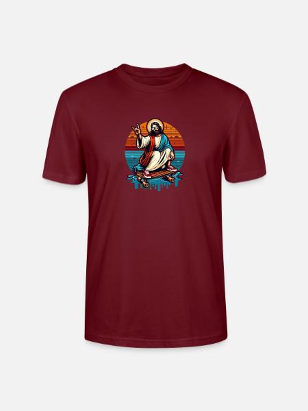 Jesus Skateboard - Stanley/Stella Unisex Bio-T-Shirt CRAFTER - Burgunderrot