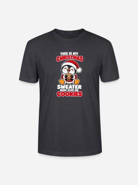 Weihnachts Pinguin mit Lebkuchen Spruch - Stanley/Stella Unisex Bio-T-Shirt CRAFTER - Dunkles Graublau