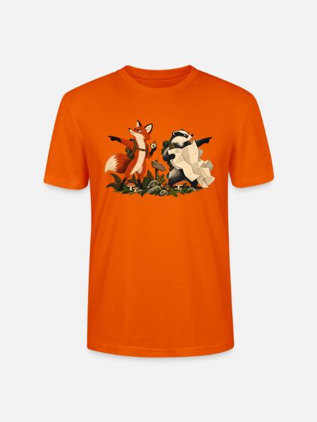 Fuchs und Dachs auf Wandertour - Stanley/Stella Unisex Bio-T-Shirt CRAFTER - Tieforange