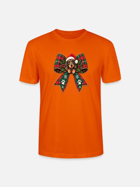 Weihnachtshund im Schleifenband - Stanley/Stella Unisex Bio-T-Shirt CRAFTER - Tieforange