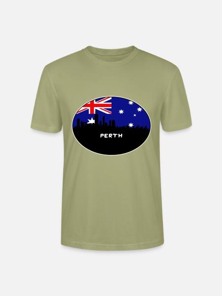 Perth-Australien-Flaggen-Skyline-Schattenbild-Reise - Stanley/Stella Unisex Bio-T-Shirt CRAFTER - Nebelgrün