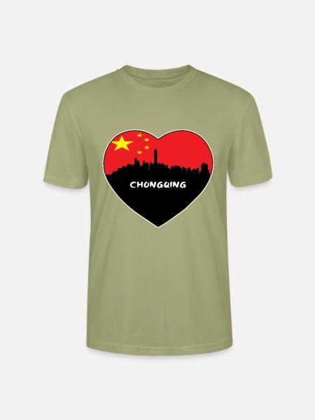 Flaggen-Skyline-Reise-Andenken Chongqings China - Stanley/Stella Unisex Bio-T-Shirt CRAFTER - Nebelgrün