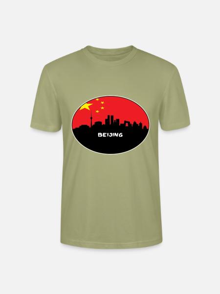Peking-China-Flaggen-Skyline-Schattenbild-Reise - Stanley/Stella Unisex Bio-T-Shirt CRAFTER - Nebelgrün