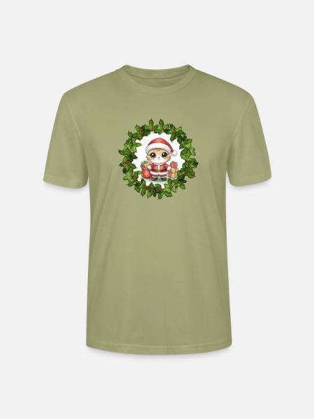 Weihnachtskätzchen im Kranz - Stanley/Stella Unisex Bio-T-Shirt CRAFTER - Nebelgrün