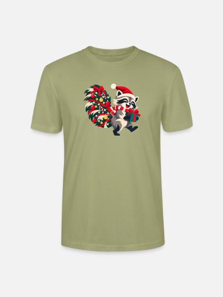 Fröhlicher Waschbär mit Weihnachtsmütze - Stanley/Stella Unisex Bio-T-Shirt CRAFTER - Nebelgrün