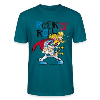 Asterix & Obelix Troubadix Singt Rock'N'Roll - Stanley/Stella Unisex Bio-T-Shirt CRAFTER - Ozeanblau - Vorne - AI Model Male 185 light (185cm) & AI Model Female 180 light (180cm)