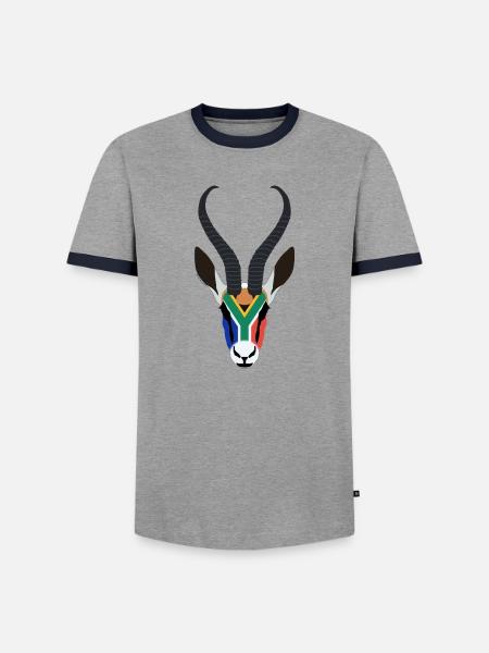 SPRINGBOK HEAD IN SOUTH AFRICAN COLOURS - Men's Ringer Shirt - grey/navy 