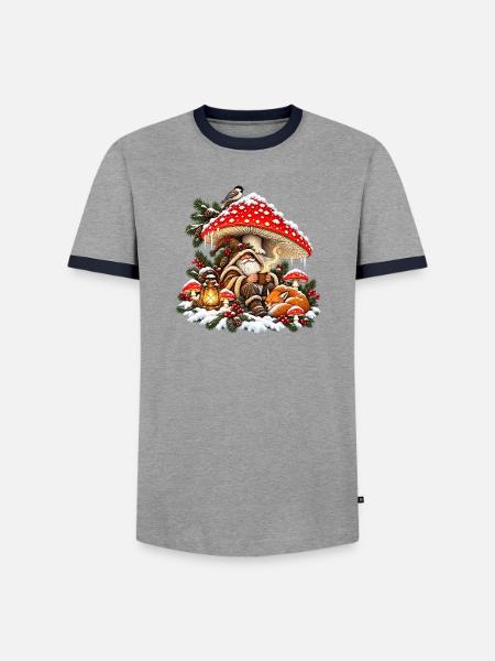Weihnachtswald-Gnom-Fuchs- und Pilzdesign - Männer Kontrast-T-Shirt - Grau/Navy 