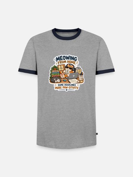 Meowing from Home Katzenbüro - Männer Kontrast-T-Shirt - Grau/Navy